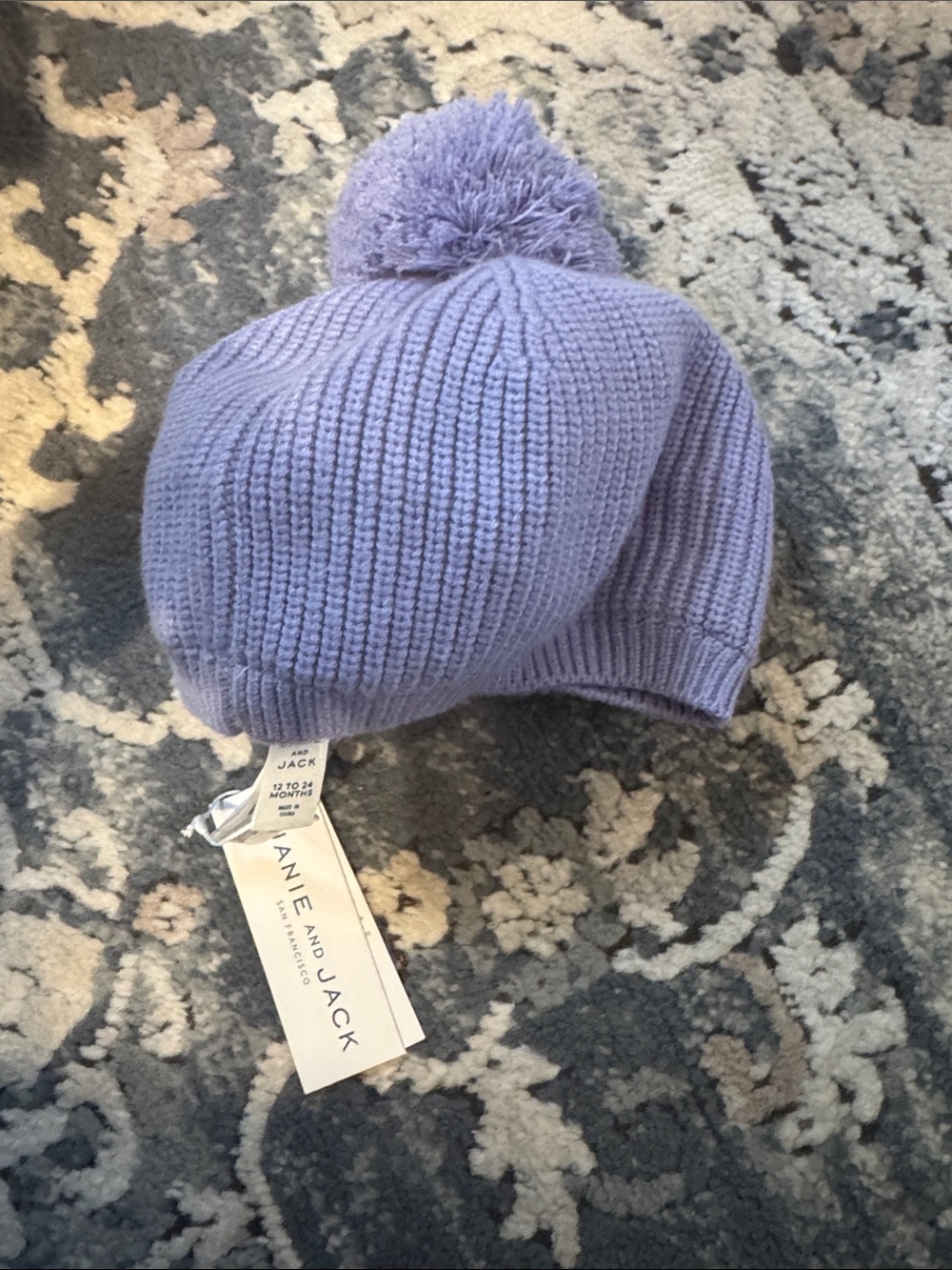 Janie and Jack Lavender Pom-Pom Knit Hat for Kids